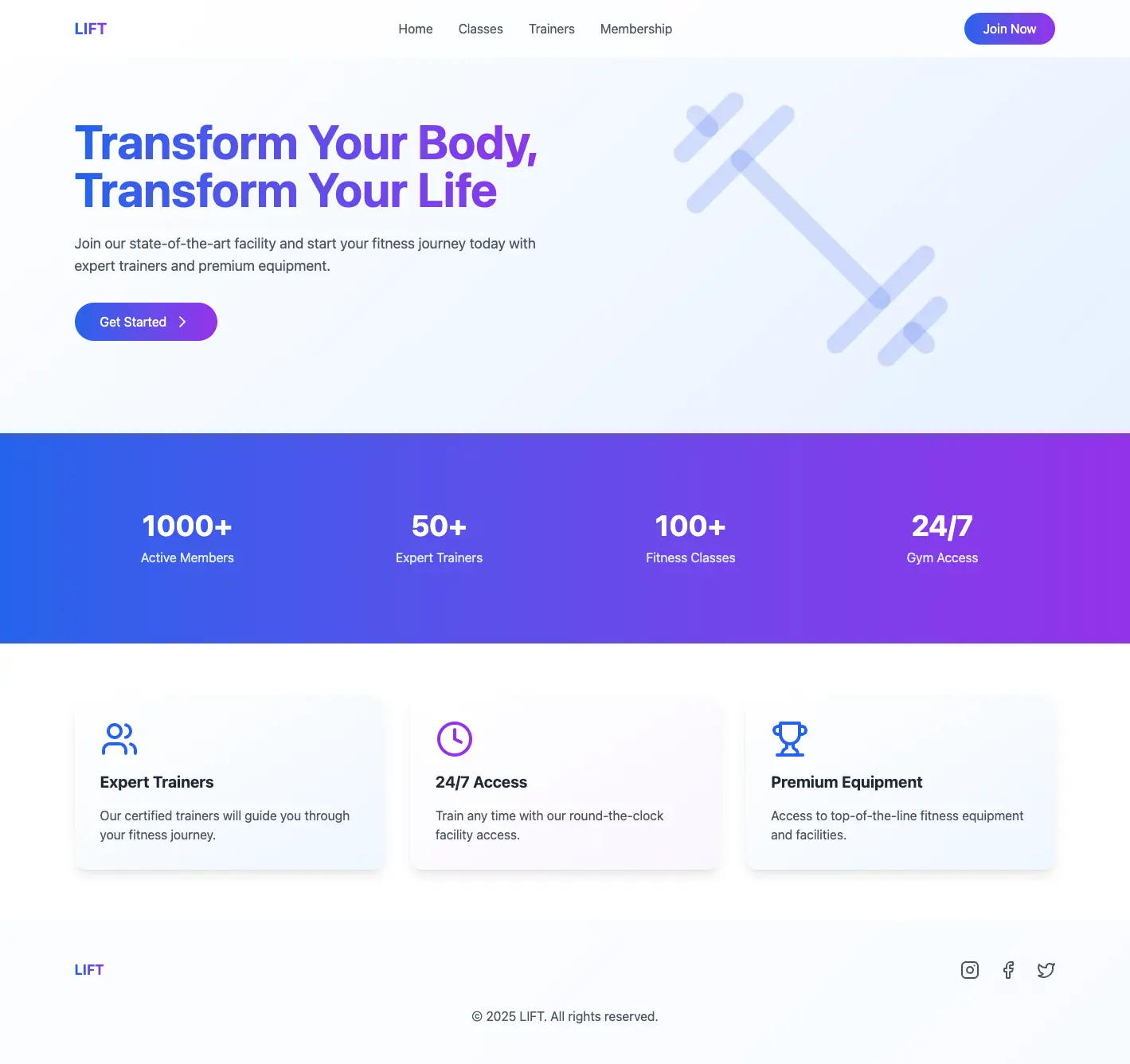 Diseño web para gimnasio Lift